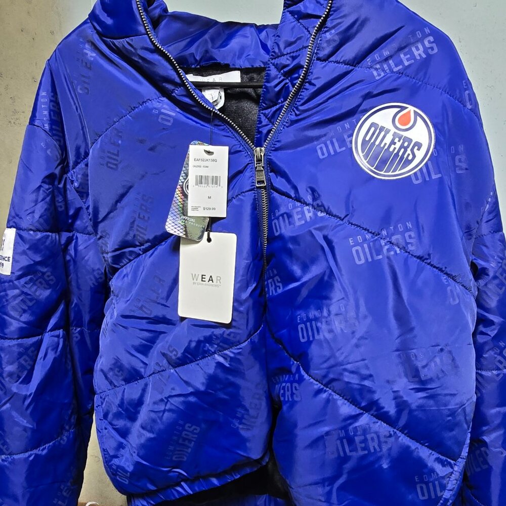 Edmonton Oilers Women’s Puffer Jacket – Official Licensed WEAR By Erin Andrews